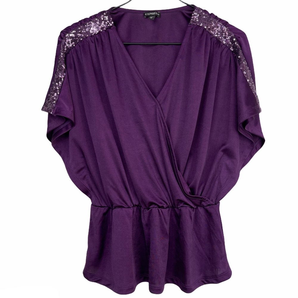 Express Sequin Purple Kimono Blouse